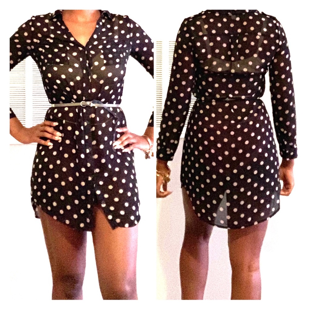Old Navy Black/Cream Polka Dot Shirt Dress